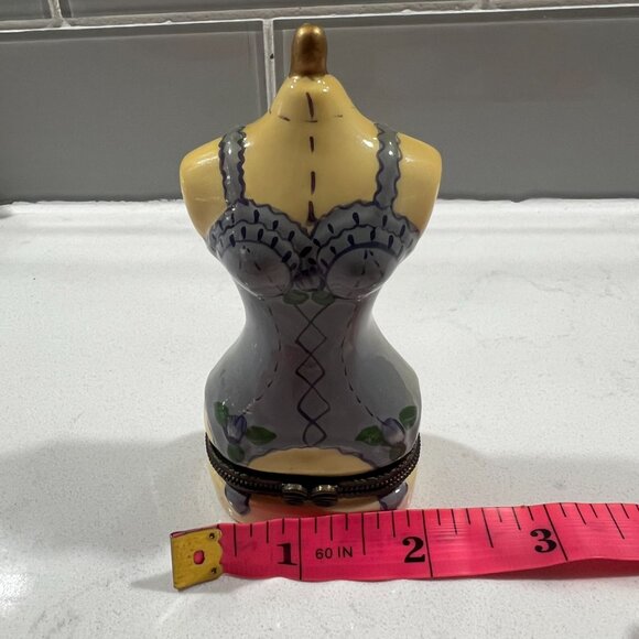 Limoges Style Vintage Porcelain Hinged Trinket Box Bow Closure Purple Silhouette - Picture 12 of 13